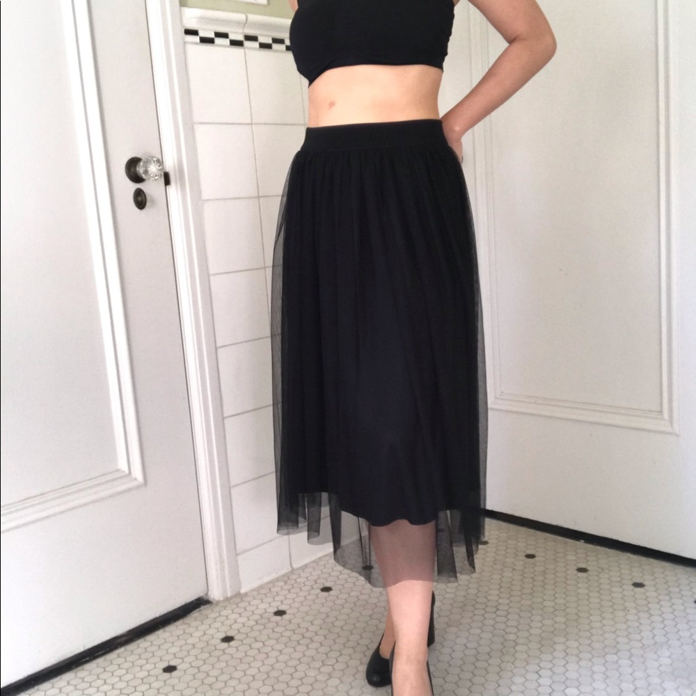 Black Tulle Black Midi Skirt